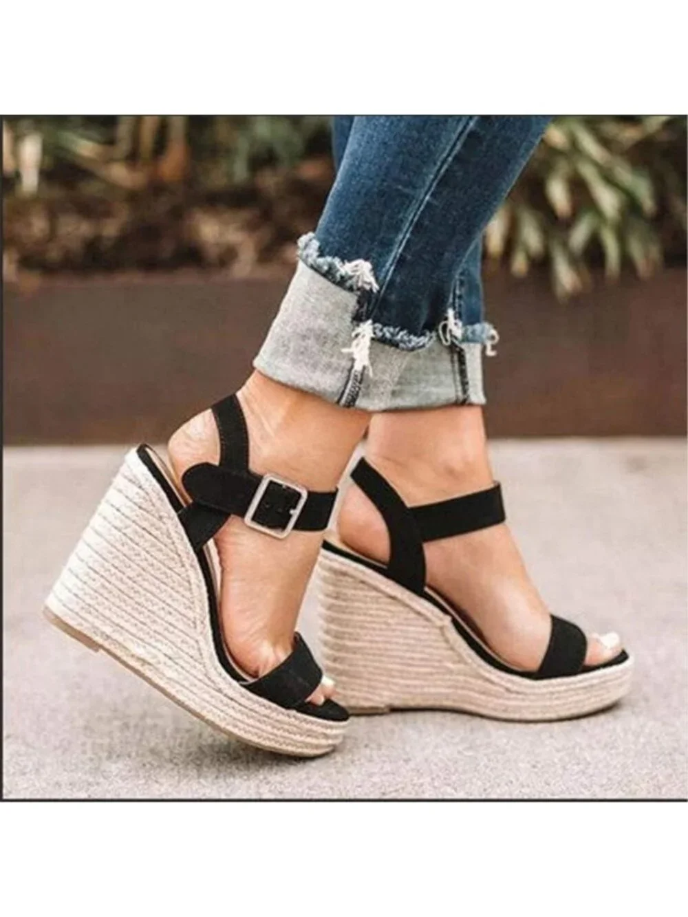 Stylish Women's Wedge Platform Sandals with Ankle Strap - Open Toe Summer